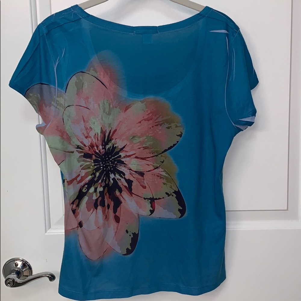 Dressbarn Teal Blue Beaded Scoop Neck Tee Size M - Picture 6 of 6